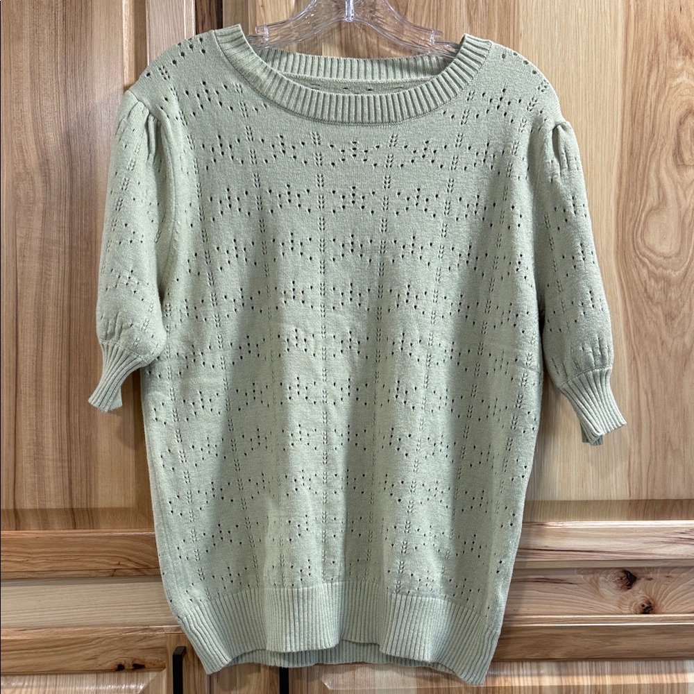 Unbranded Light Green Openwork Knit Puff-Short Sleeve Cottagecore Sweater Sz XL